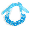 Contemporary Acrylic Ring Bib with Silk Ribbon Necklace in Light Blue - 46cm Long