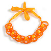 Contemporary Acrylic Ring with Silk Ribbon Necklace in Orange - 46cm Long