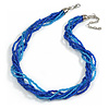 Blue Glass Multistrand Twisted Necklace - 45cm L/ 7cm Ext