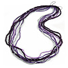 Long Multistrand Purple, Silver Glass/ Wood Bead Necklace - 100cm L