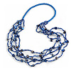 Long Multistrand Blue Shell/ Glass Bead Necklace - 80cm Length