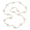 Long Acrylic Star Glass Bead Necklace in White/ Cream - 104cm Long