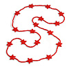 Long Acrylic Star Glass Bead Necklace in Fire Red - 104cm Long
