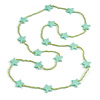Long Mint Green Acrylic Star Glass Bead Necklace - 104cm Long