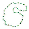 Delicate Ceramic Bead and Glass Nugget Cord Long Necklace In Green - 96cm Long