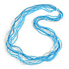 Long Multistrand Glass Bead Necklace In Shades of Blue/ Transparent - 86cm L