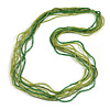 Long Multistrand Glass Bead Necklace In Shades of Green - 86cm L