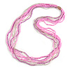 Long Multistrand Glass Bead Necklace In Shades of Pink/ Transparent - 86cm L