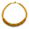 Dusty Yellow Button, Round Wood Bead Wire Necklace - 46cm L