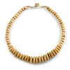 Natural Button, Round Wood Bead Wire Necklace - 46cm L