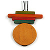 Multicoloured Multi Bar and Disk Geometric Wood Pendant with Black Cotton Cord - 80cm Long Adjustable