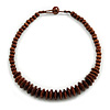 Brown Button, Round Wood Bead Wire Necklace - 46cm L