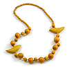 Yellow Wood Bead Bird Long Necklace - 80cm Long