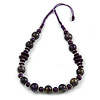 Deep Purple  Wood Bead Cotton Cord Necklace - 80cm Max Length - Adjustable
