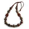 Brown/ Black Wood Bead Cotton Cord Necklace - 80cm Max Length - Adjustable