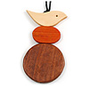 Natural/ Brown/ Orange Wood Bird and Bead Pendant with Black Cotton Cord - Adjustable - 80cm Long/ 11cm Pendant