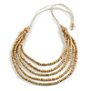 Natural Multistrand Layered Wood Bead with Cotton Cord Necklace - 90cm Max length- Adjustable
