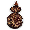 Long Cotton Cord Wooden Pendant with Leaf Motif In Dark Brown - 76cm L