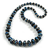 Long Graduated Wooden Bead Colour Fusion Necklace (Black/Blue/Silver/White) - 80cm Long