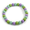 Chunky Mint/ Lilac/ Lime Green Round Bead Wood Flex Necklace - 48cm Long