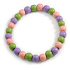 Chunky Pink/Lilac/Lime Green Round Bead Wood Flex Necklace - 48cm Long