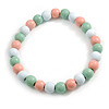 Chunky Pastel Mint/ White/ Pink Round Bead Wood Flex Necklace - 48cm Long