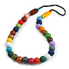 Long Multicoloured Painted Wooden Bead Cord Long Necklace - 80cm L
