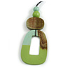 O-Shape Mint/ Lime Green Washed Wood Pendant with Black Cotton Cord - 88cm L/ 13cm Pendant