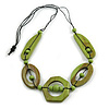 Long Geometric Lime Green Painted Wood Bead Black Cord Necklace - 90cm Max/ Adjustable