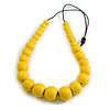 Chunky Yellow Graduated Wood Bead Black Cord Necklace - 84cm Max/ Adjustable
