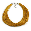 Gold Multistrand Silk Cord Necklace In Silver Tone - 50cm L/ 7cm Ext