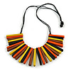 Statement Orange/ Black/ Yellow/ Brown Wood Bead Fringe Necklace with Black Cotton Cords/ 74cm L