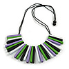 Statement Green/Lilac/White/Black Wood Bead Fringe Necklace with Black Cotton Cords/ 74cm L