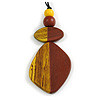 Antique Yellow/Brown Geometric Wood Pendant Black Waxed Cotton Cord - 80cm L Max/ 13cm