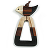 White/Black/Brown Bird and Triangular Wooden Pendant Brown Cotton Cord Long Necklace - 90cm L/ 11cm Pendant
