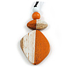 Orange/Off White Geometric Wood Pendant Black Waxed Cotton Cord - 80cm L Max/ 13cm