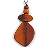 Bronze/Brown Geometric Wood Pendant Black Waxed Cotton Cord - 80cm L Max/ 13cm