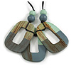 O-Shape Mint/ Grey Painted Wood Pendant with Black Cotton Cord - 90cm L/ 8cm Pendant