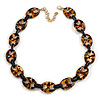 Chunky Acrylic Oval Link Statement Necklace in Brown - 50cm L/ 6cm Ext