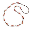 Dusty Pink Ceramic Bead Brown Cotton Cord Long Necklace/80cmL/Adjustable/Slight Variation In Colour/Natural Irregularities
