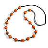 Dusty Orange Ceramic Bead Black Cotton Cord Long Necklace/86cm L/ Adjustable/Slight Variation In Colour/Natural Irregularities