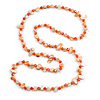 Salmon Shell Nugget and Orange Glass Bead Long Necklace - 115cm Long