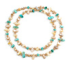 Pale Yellow/Turquoise/Light Beige Shell Nugget and Citrine Glass Bead Long Necklace - 110cm Long
