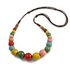 Multicoloured Graduated Ceramic Bead Brown Silk Cords Necklace/58cm to 70cm L/Slight Variation In Colour/Natural Irregularities