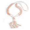 3 Strand Light Pink Crystal Bead Long Necklace with Tassel/90cm L/14cm Tassel