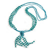 3 Strand Turquoise/Light Blue Crystal Bead Long Necklace with Tassel/90cm L/14cm Tassel
