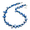 Sea Shell and Glass Bead Necklace in Blue Shades - 47cm L/ 4cm Ext
