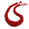 Statement Brick Red Glass Bead and Semiprecious Chunky Necklace - 50cm Long/ 3cm Ext