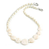 Off White Shell and White Faux Pearl Bead Necklace/Slight Variation In Colour/Natural Irregularities/42cm L/ 3cm Ext