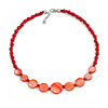 Rose Red Shell and Scarlet Red Faux Pearl Bead Necklace/Slight Variation In Colour/Natural Irregularities/42cm L/ 3cm Ext
